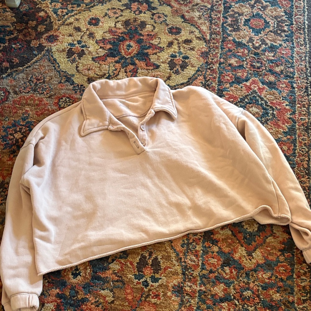 Aerie Light Pink/Cream Cropped Pullover Sweatshirt
